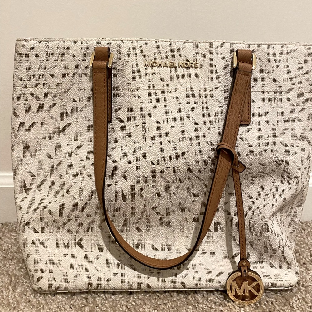 White Michael Kors leather trim purse